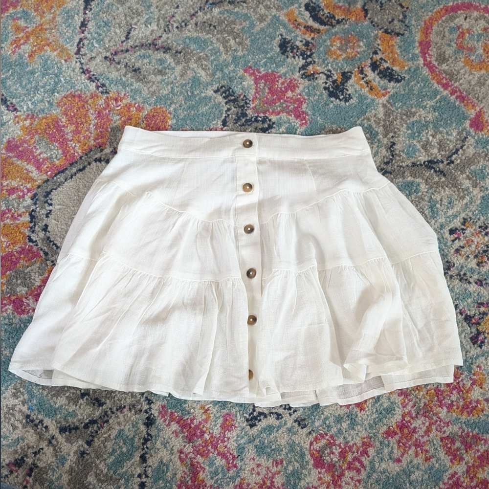 Forever 21 Cream Button-Front Skater Skirt